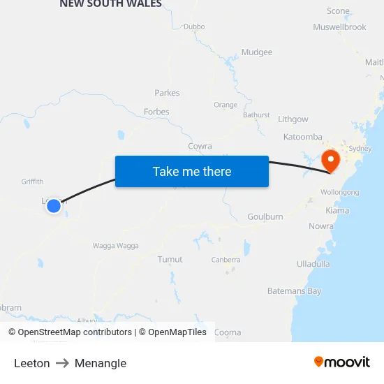 Leeton to Menangle map