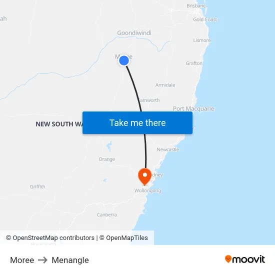 Moree to Menangle map