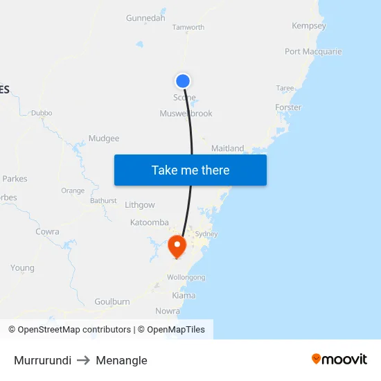 Murrurundi to Menangle map