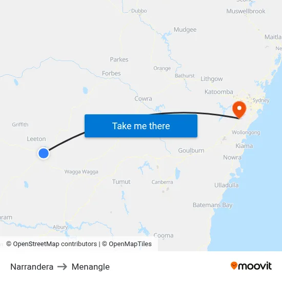Narrandera to Menangle map