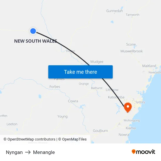 Nyngan to Menangle map