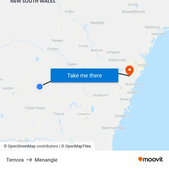 Temora to Menangle map