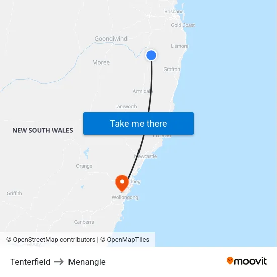 Tenterfield to Menangle map