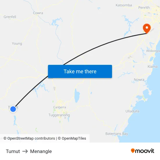 Tumut to Menangle map