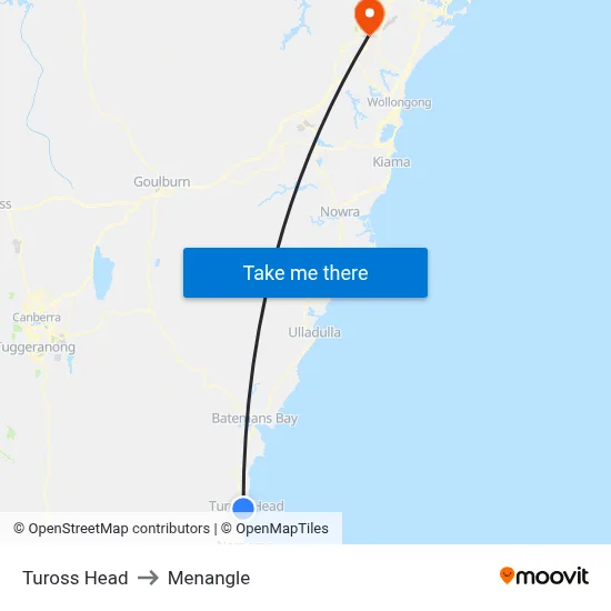 Tuross Head to Menangle map