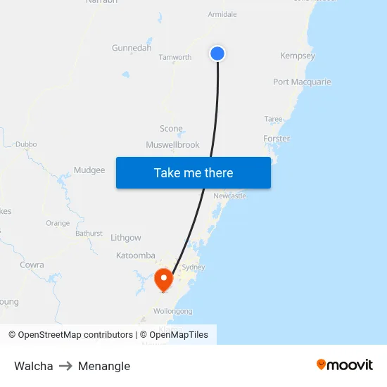 Walcha to Menangle map