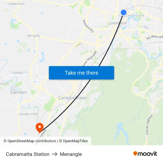 Cabramatta Station to Menangle map
