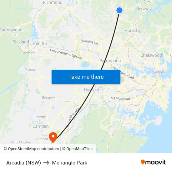 Arcadia (NSW) to Menangle Park map
