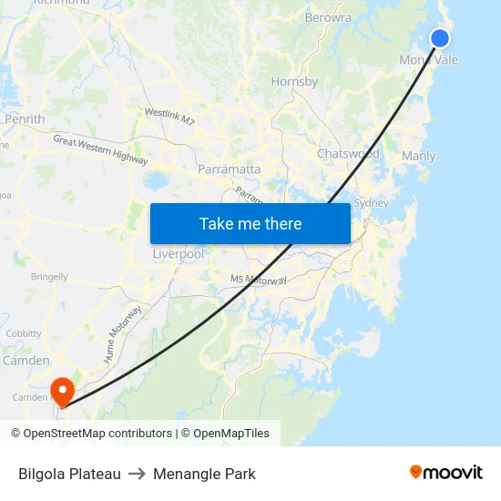 Bilgola Plateau to Menangle Park map