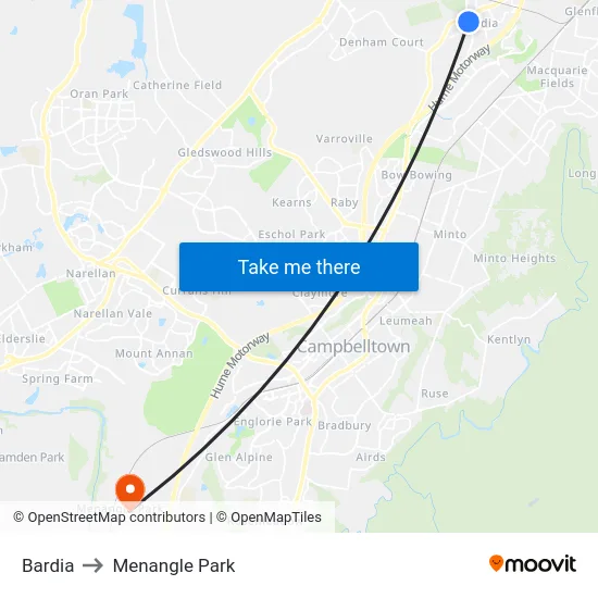 Bardia to Menangle Park map