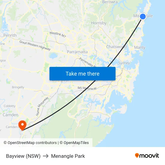 Bayview (NSW) to Menangle Park map