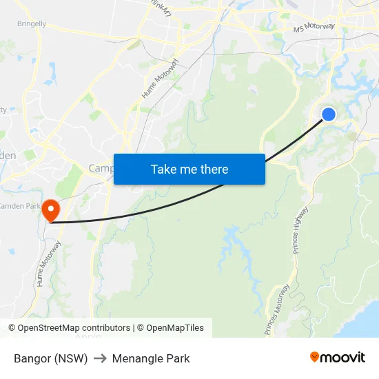 Bangor (NSW) to Menangle Park map