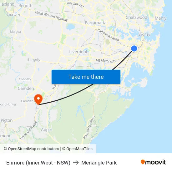 Enmore (Inner West - NSW) to Menangle Park map