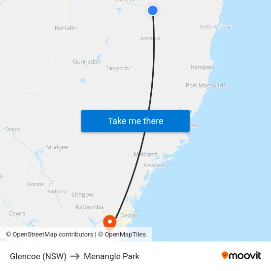 Glencoe (NSW) to Menangle Park map
