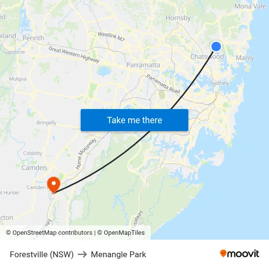 Forestville (NSW) to Menangle Park map
