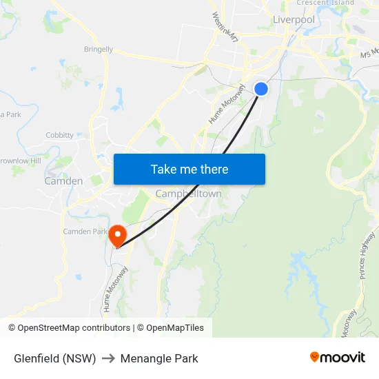 Glenfield (NSW) to Menangle Park map