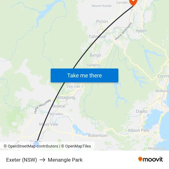 Exeter (NSW) to Menangle Park map