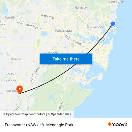 Freshwater (NSW) to Menangle Park map