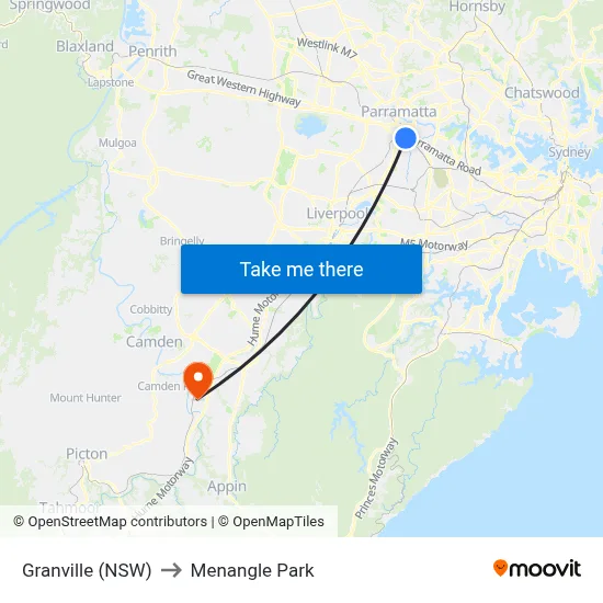 Granville (NSW) to Menangle Park map