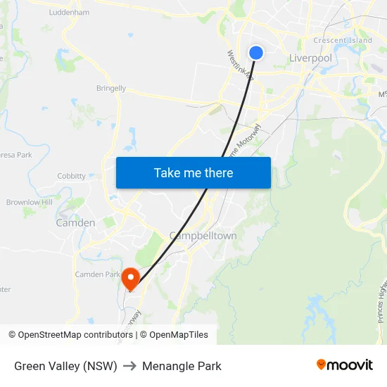 Green Valley (NSW) to Menangle Park map