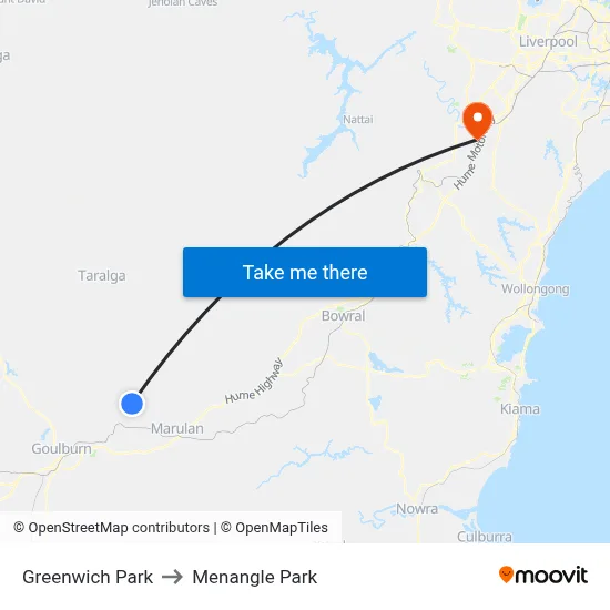 Greenwich Park to Menangle Park map
