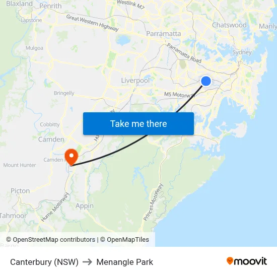 Canterbury (NSW) to Menangle Park map