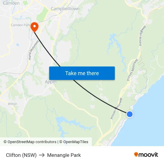 Clifton (NSW) to Menangle Park map