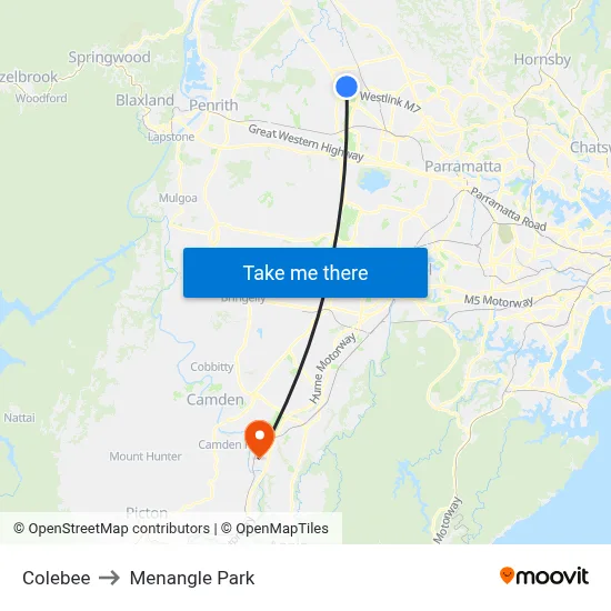 Colebee to Menangle Park map