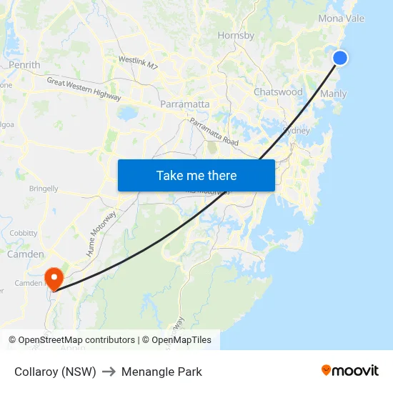 Collaroy (NSW) to Menangle Park map