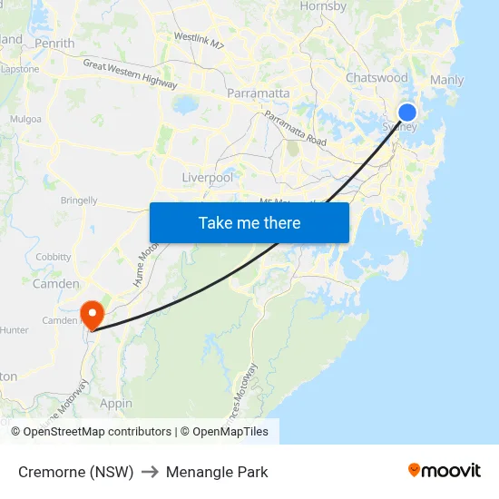 Cremorne (NSW) to Menangle Park map