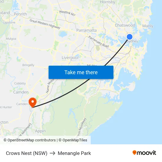 Crows Nest (NSW) to Menangle Park map