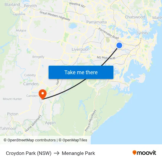 Croydon Park (NSW) to Menangle Park map