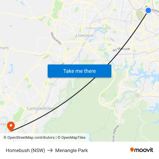Homebush (NSW) to Menangle Park map