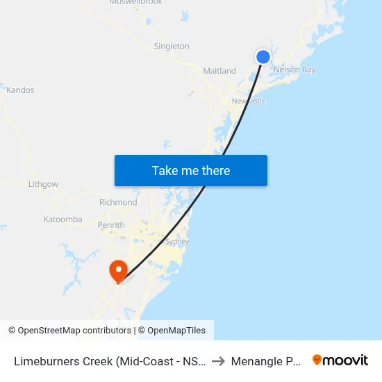 Limeburners Creek (Mid-Coast - NSW) to Menangle Park map