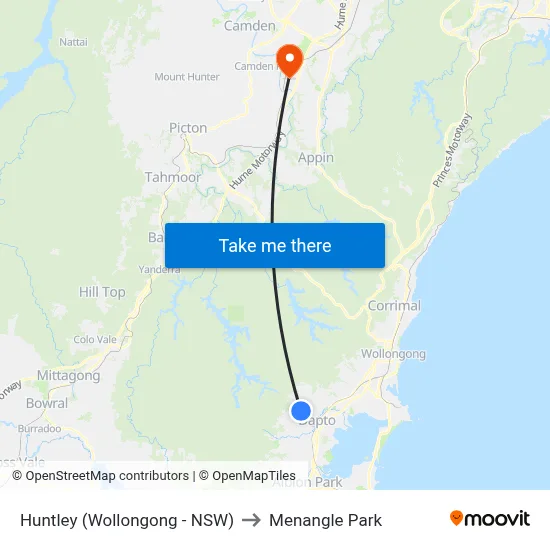 Huntley (Wollongong - NSW) to Menangle Park map