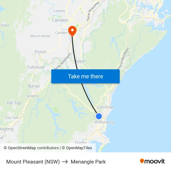 Mount Pleasant (NSW) to Menangle Park map