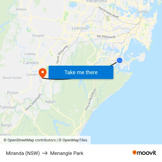 Miranda (NSW) to Menangle Park map