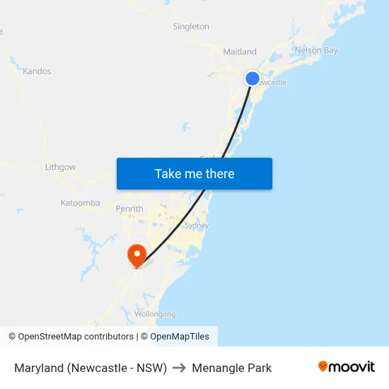 Maryland (Newcastle - NSW) to Menangle Park map