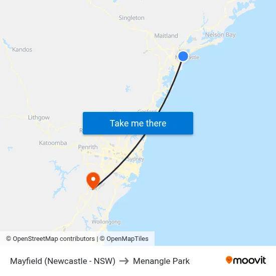 Mayfield (Newcastle - NSW) to Menangle Park map