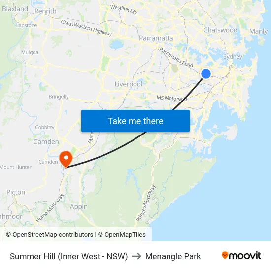 Summer Hill (Inner West - NSW) to Menangle Park map