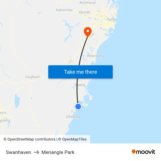 Swanhaven to Menangle Park map