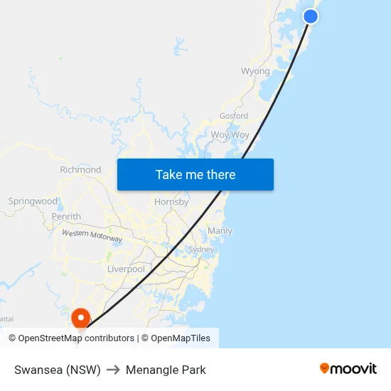 Swansea (NSW) to Menangle Park map