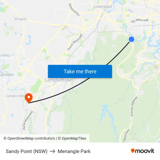 Sandy Point (NSW) to Menangle Park map