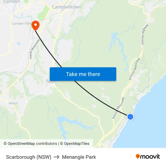 Scarborough (NSW) to Menangle Park map