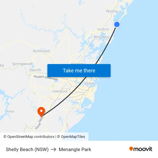 Shelly Beach (NSW) to Menangle Park map