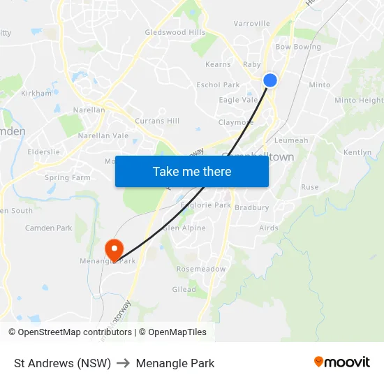 St Andrews (NSW) to Menangle Park map