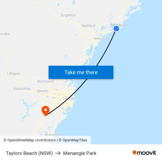 Taylors Beach (NSW) to Menangle Park map