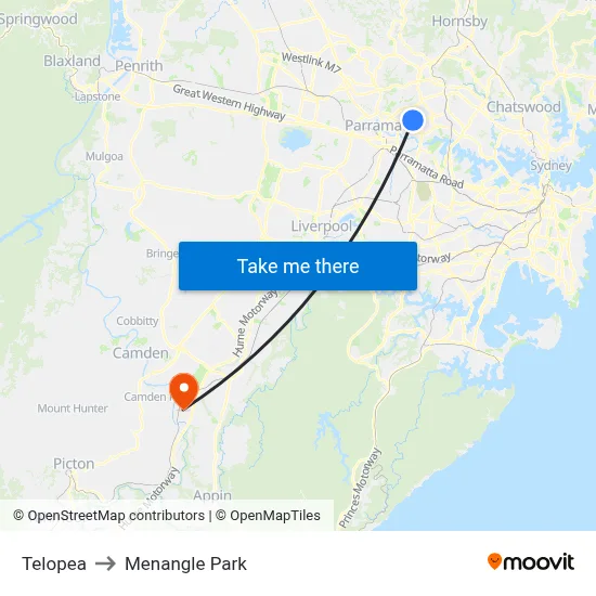 Telopea to Menangle Park map