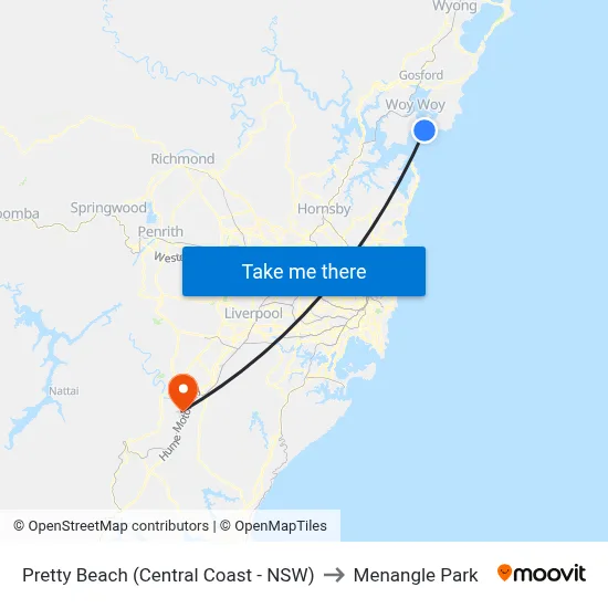 Pretty Beach (Central Coast - NSW) to Menangle Park map