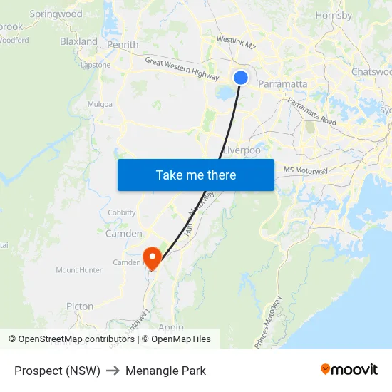 Prospect (NSW) to Menangle Park map
